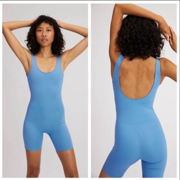 girlfriend collective Pants - Girlfriend Collective Blue Bike Unitard One Piece Romper